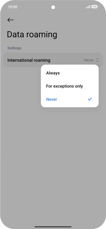 Press the required setting to turn the function on or off.