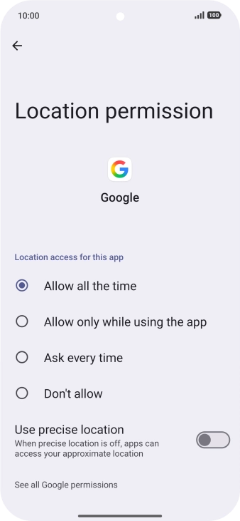 Press the required setting.