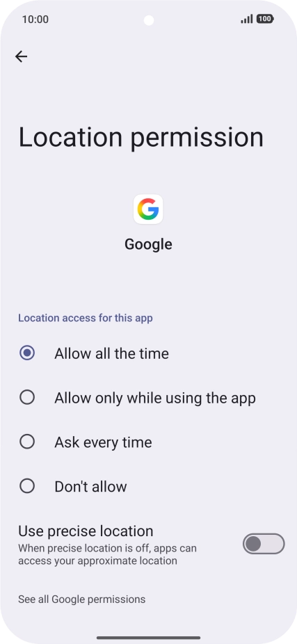 Press the required setting.