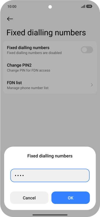 Key in your PIN2 and press OK.