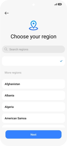Press the required country or area. Press the required country or area.