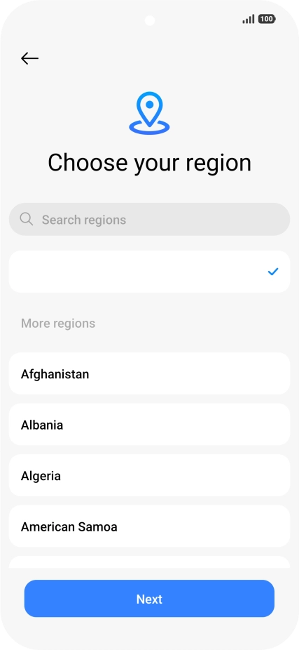 Press the required country or area. Press the required country or area.