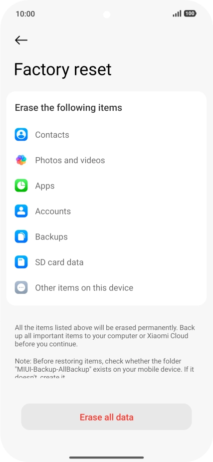 Press Erase all data.