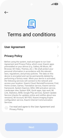 Press the field to accept the terms and conditions. Press the field to accept the terms and conditions.