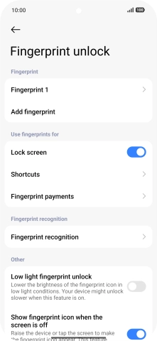 Press the required settings to turn them on or off.