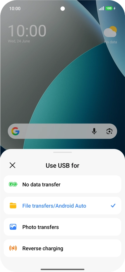 Press File transfer/Android Auto.