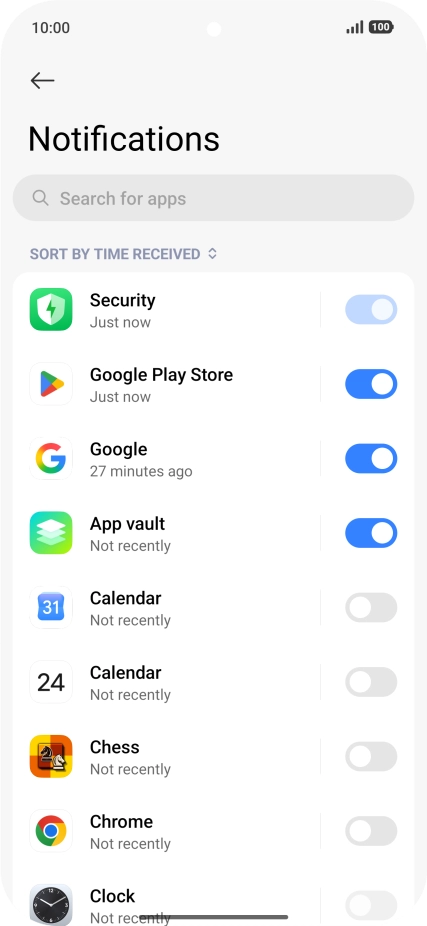 Press the indicators next to the required apps to turn the function on or off. Press the indicators next to the required apps to turn the function on or off.
