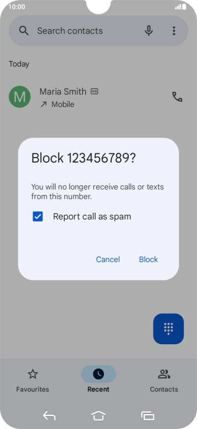 To report the number as spam, press the field next to 