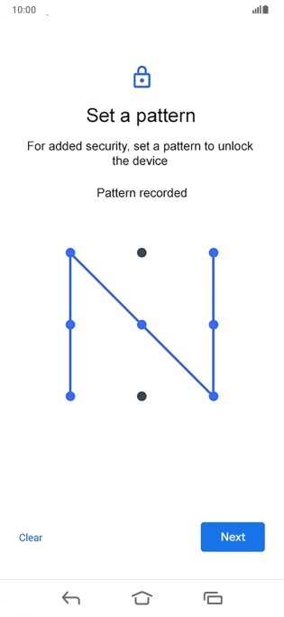 Slide your finger across the screen to connect at least four points and press Next.