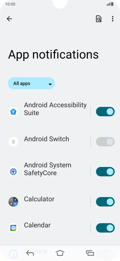 Press the indicator next to the required app to turn the function on or off. Press the indicator next to the required app to turn the function on or off.