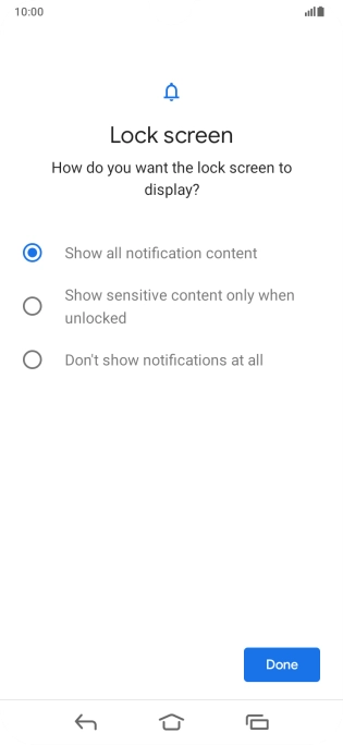 Press the required setting.