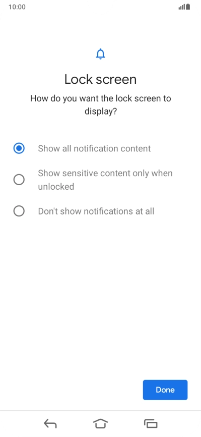 Press the required setting.