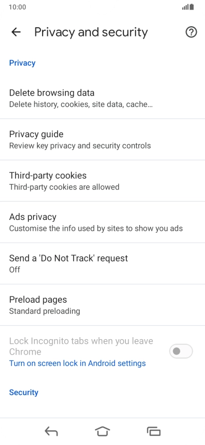 Press Delete browsing data.
