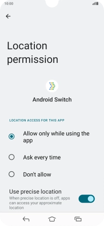 Press the required setting.