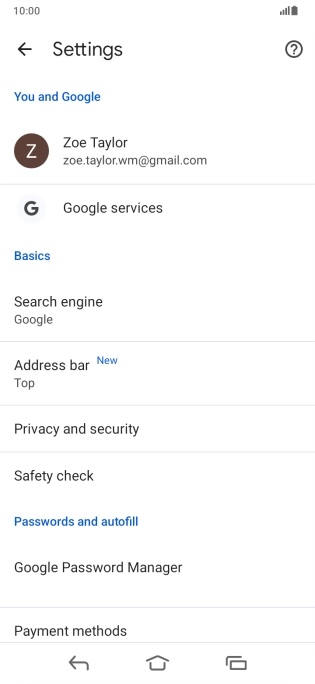 Press Privacy and security.