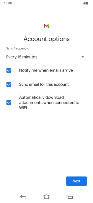 If this screen is displayed, you email account has been recognised and set up automatically. Follow the instructions on the screen to key in more information and finish setting up your phone. If this screen is displayed, you email account has been recognised and set up automatically. Follow the instructions on the screen to key in more information and finish setting up your phone.