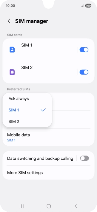 Press the required setting.