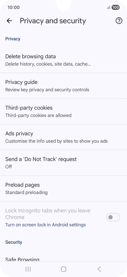 Press Delete browsing data.