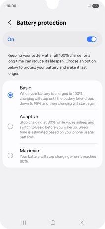 Press the required setting.