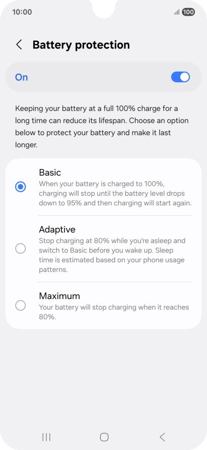Press the required setting.