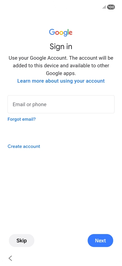 Press Email or phone and key in the username for your Google account.