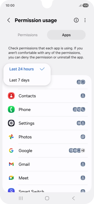 Press the required setting.