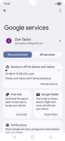 Press Manage backup.