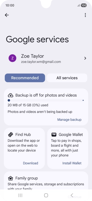 Press Manage backup.