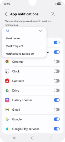 Press the required setting.