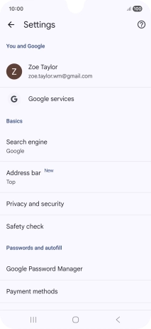Press Privacy and security.