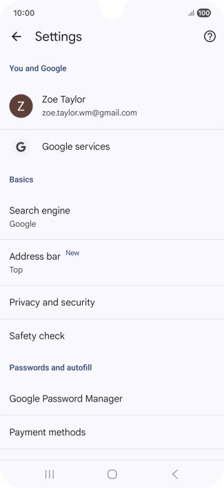 Press Privacy and security.