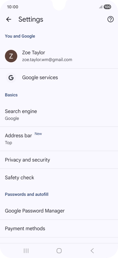 Press Privacy and security.