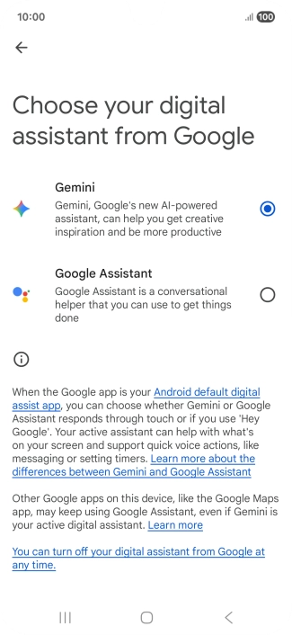 Press the required voice control assistant.