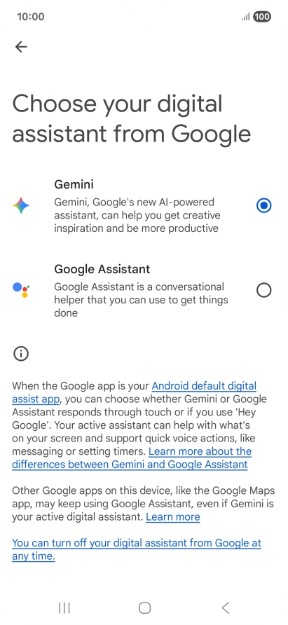 Press the required voice control assistant.