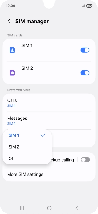 Press the required setting.