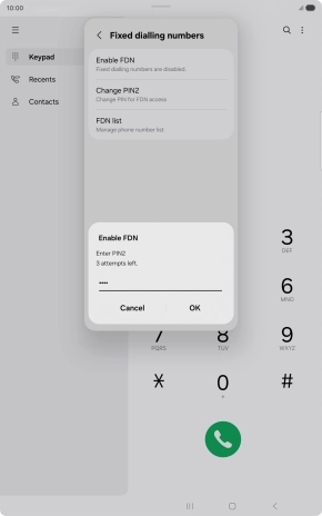Key in your PIN2 and press OK. The default PIN2 is 1111.