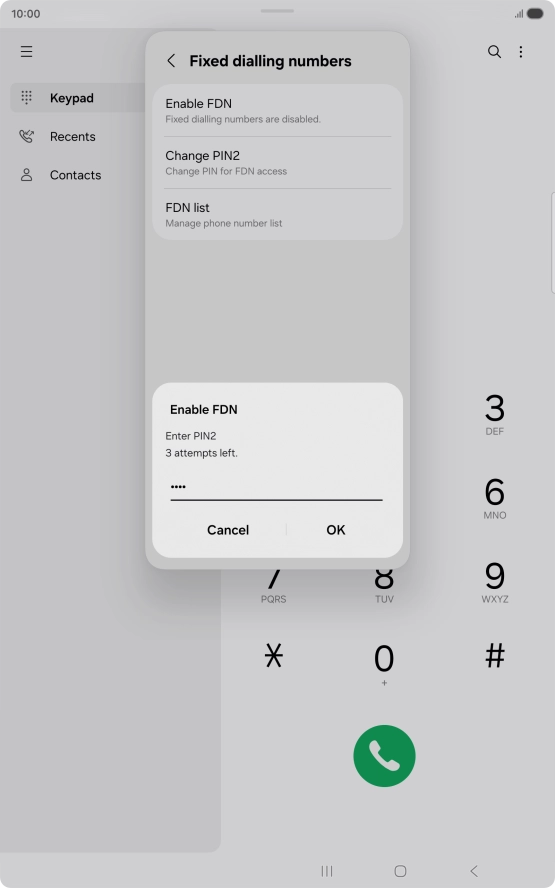 Key in your PIN2 and press OK. The default PIN2 is 1111.