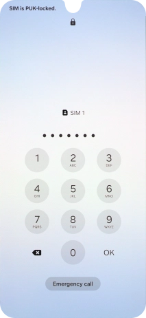 Key in the PUK and press OK.