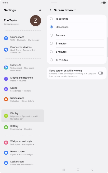 Press the required setting.