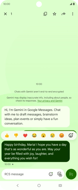 Press and hold the text suggestion from Gemini. Follow the instructions on the screen to use the text suggestion. Press and hold the text suggestion from Gemini. Follow the instructions on the screen to use the text suggestion.