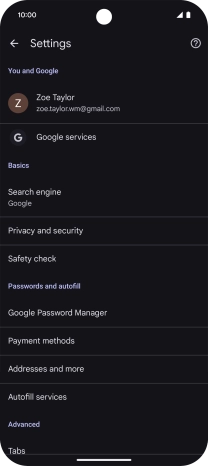 Press Privacy and security.