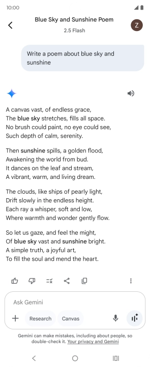 You can ask Gemini to generate a text based on your description. You can ask Gemini to generate a text based on your description.