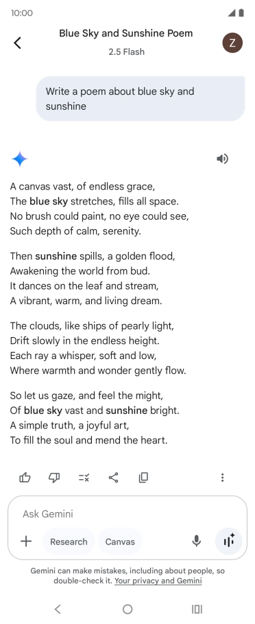 You can ask Gemini to generate a text based on your description. You can ask Gemini to generate a text based on your description.