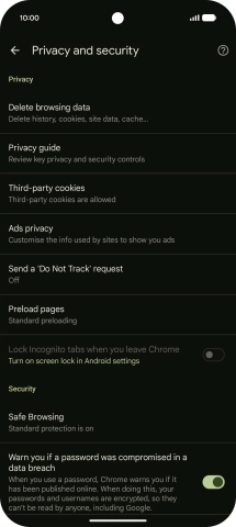 Press Delete browsing data.
