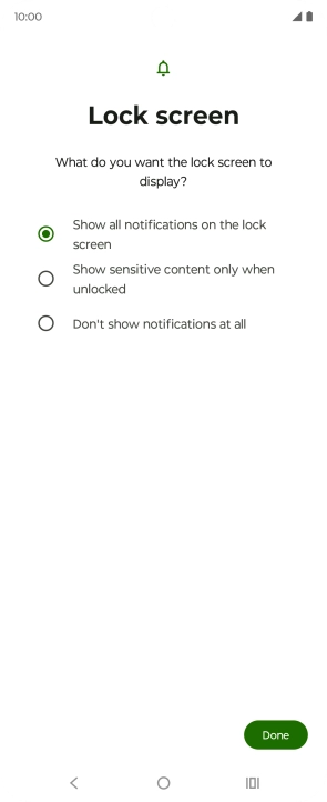Press the required setting.
