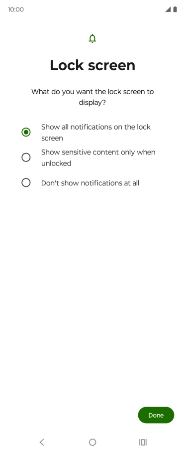 Press the required setting.