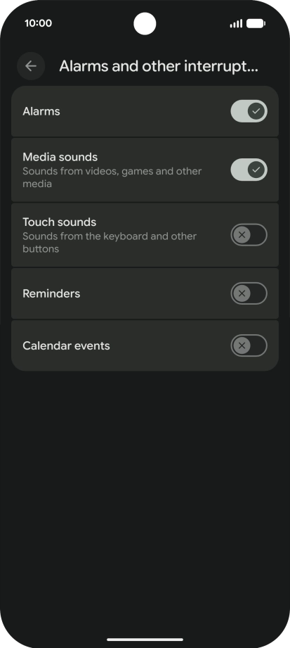 Press the required settings to turn sound and vibration for the selected functions on or off. Press the required settings to turn sound and vibration for the selected functions on or off.