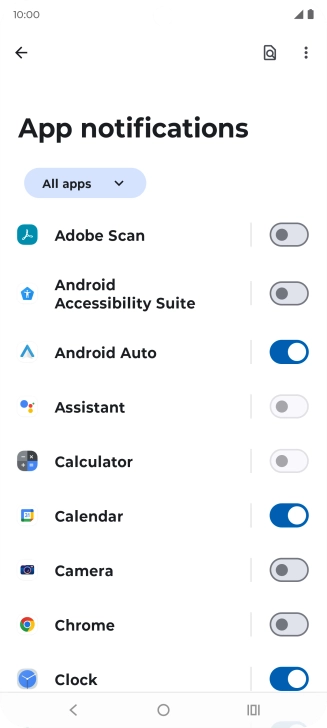 Press the indicators next to the required apps to turn the function on or off.