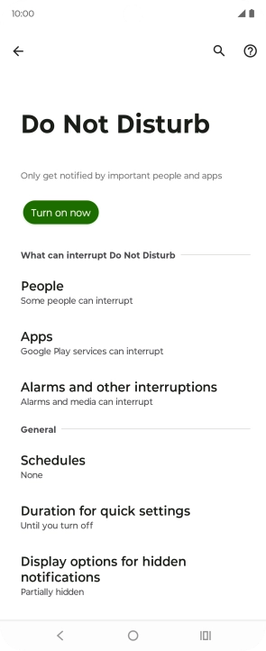 Press Turn on now to turn on Do Not Disturb.