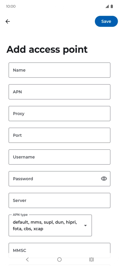 Press Name and key in Vodafone Internet.
